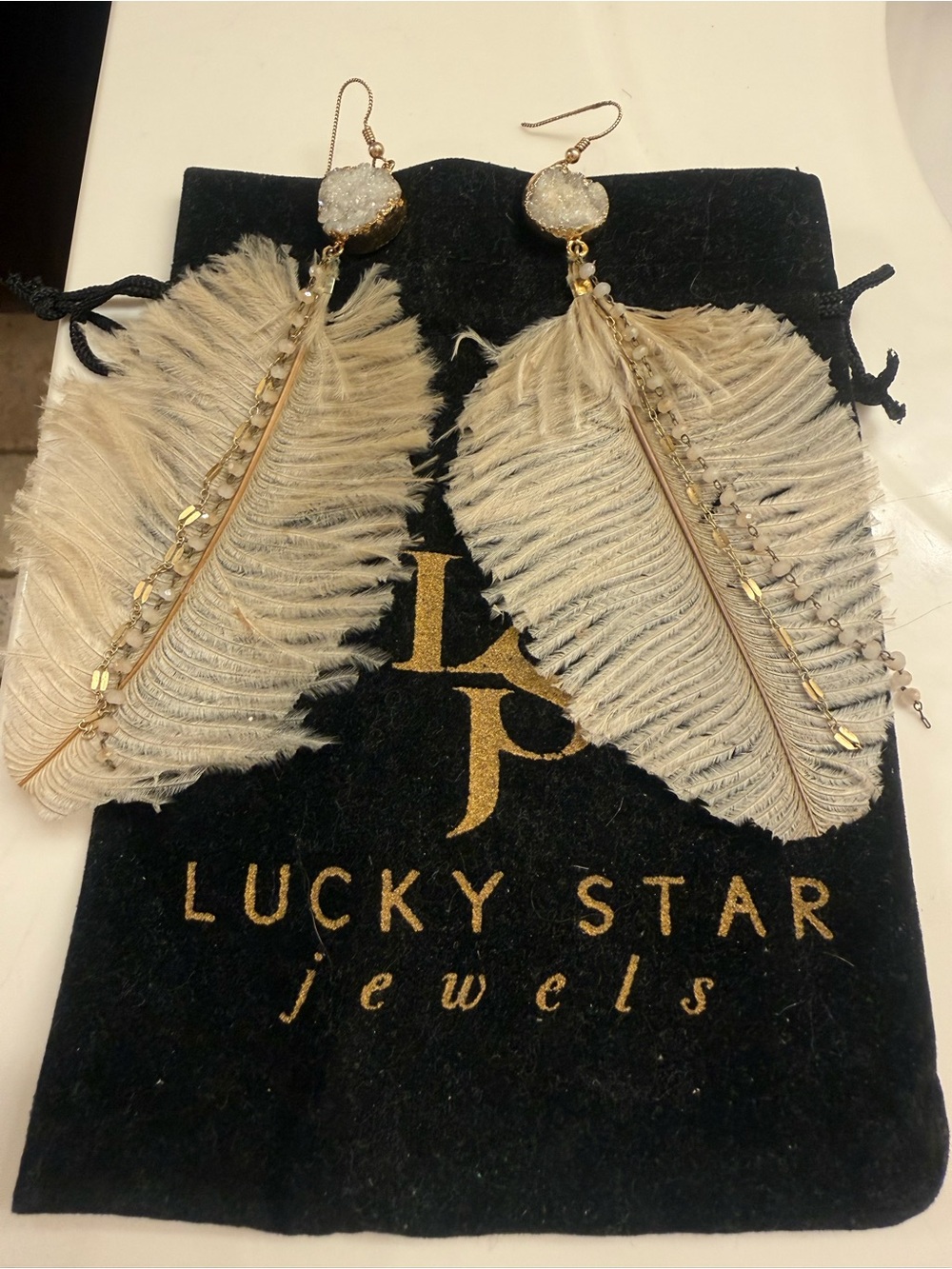 Feather Drop Earrings - Ivory